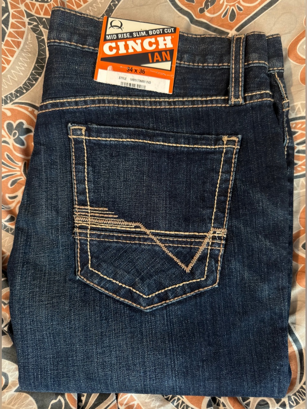 NWT CINCH Ian Men's Dark Blue Slim Bootcut Jeans SIZE 34x36
